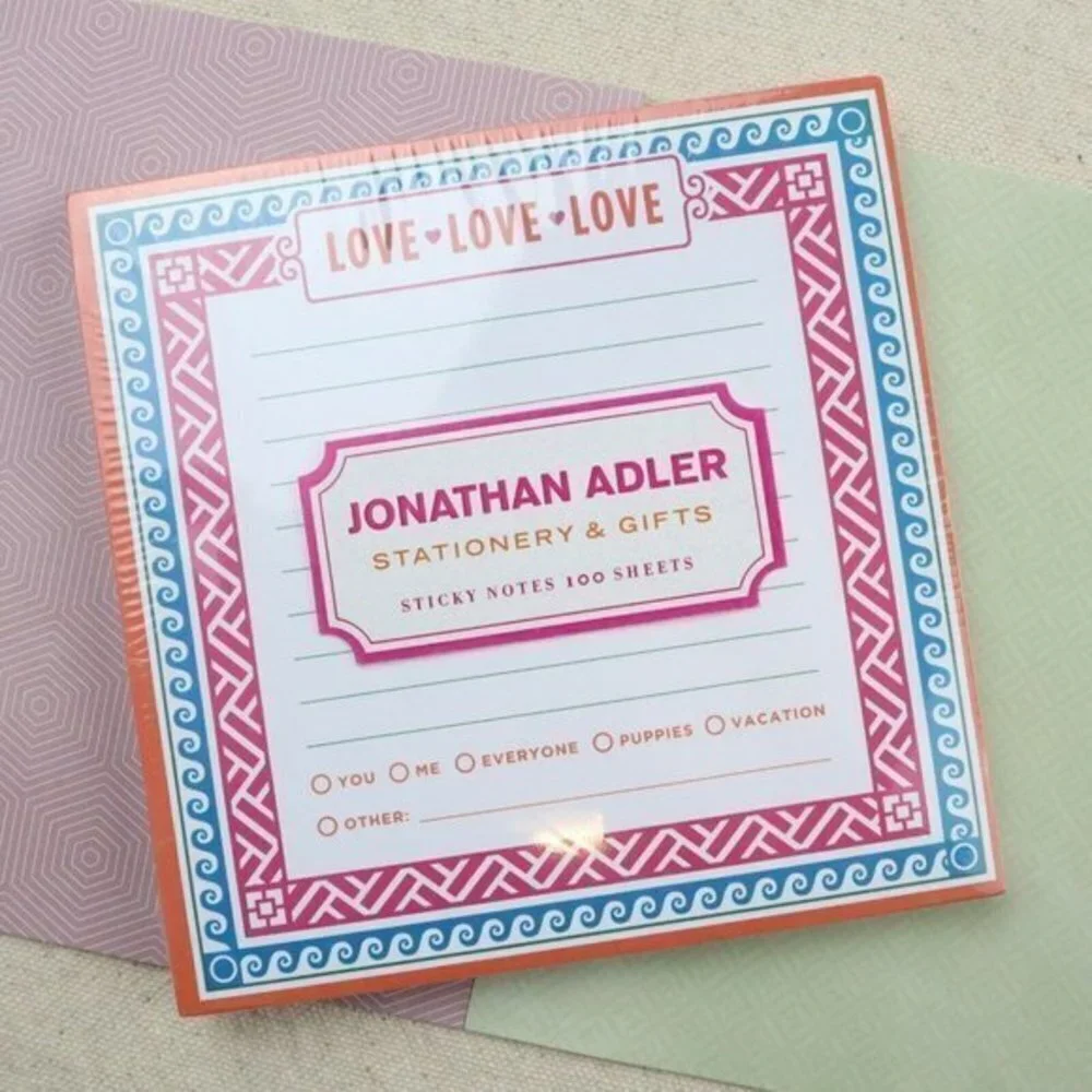 Jonathan Adler Sticky Notes Stationary & Gifts 100 Sheets 5x5 Love Sealed Bright